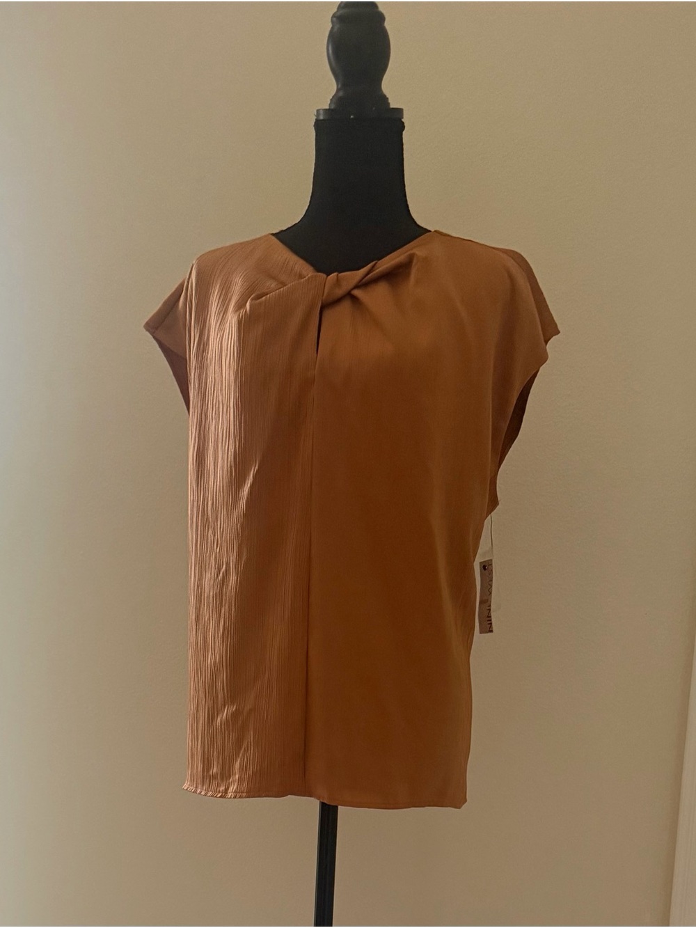 Nine West Twist-Neck Cap Sleeve Blouse - Caramel
